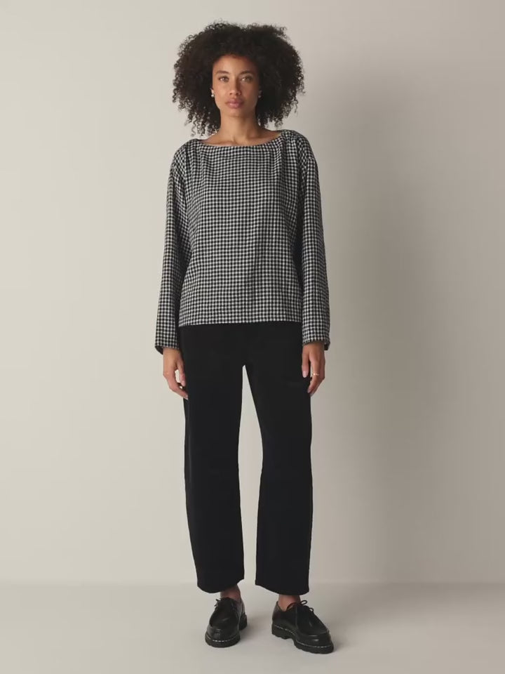 Eileen Fisher - Wool Cotton Check Bateau Neck Top