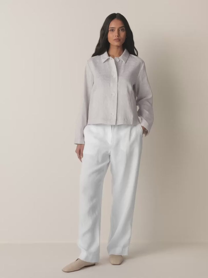 Eileen Fisher - Striped Linen Sheen Classic Collar Jacket