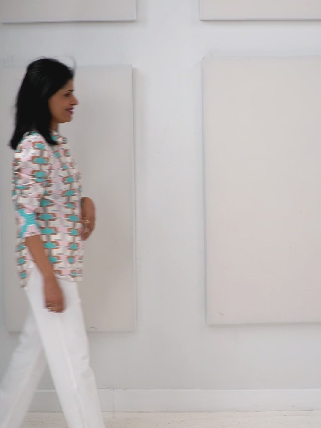 Herzen's - Silk Modern Tile Print Blouse