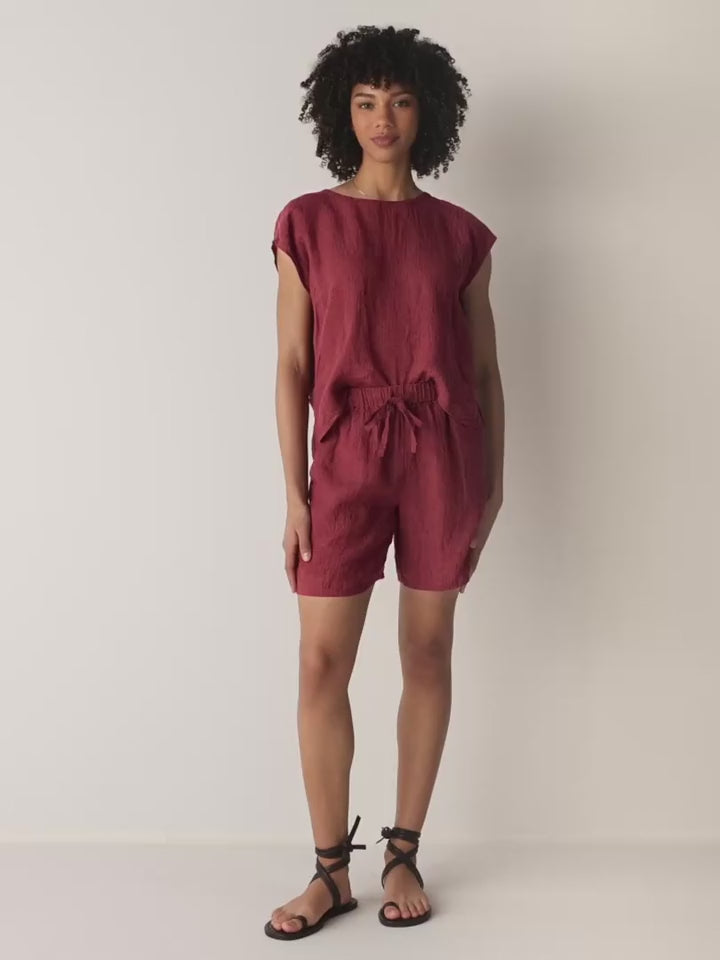 Eileen Fisher - Puckered Organic Linen Stripe Shorts