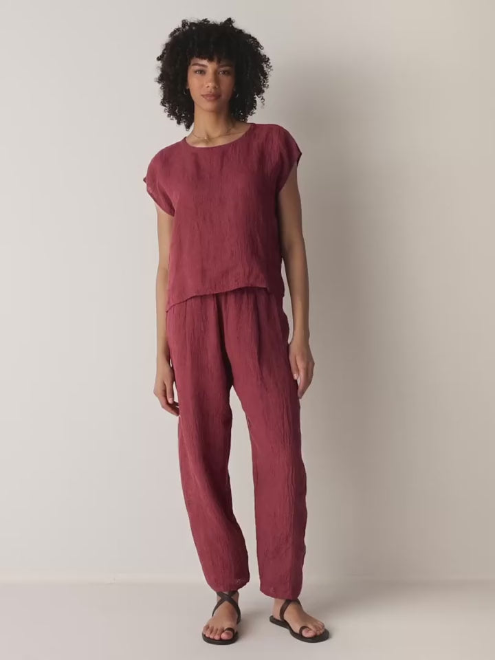 Eileen Fisher - Puckered Organic Linen Stripe Square Top