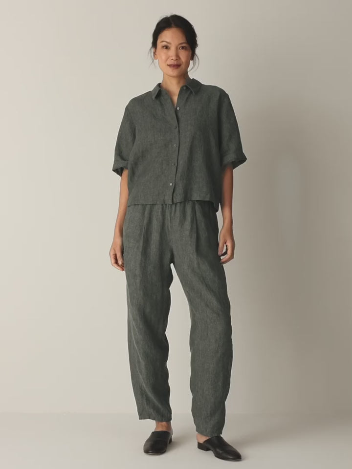 Eileen Fisher - Washed Organic Linen Délavé Elbow-Sleeve Top