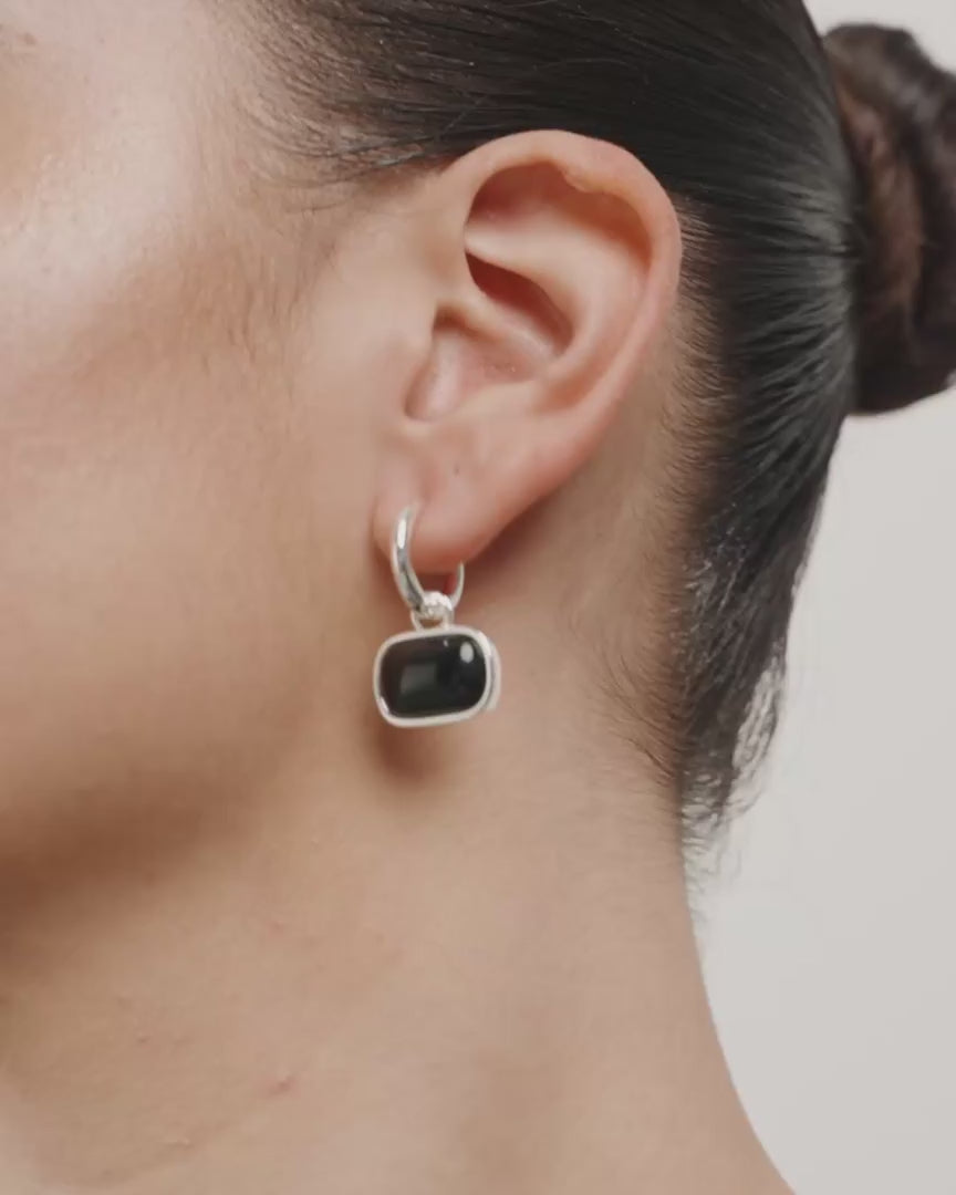 Pilgrim - Now Recycled Black Agate Hoop Earrings