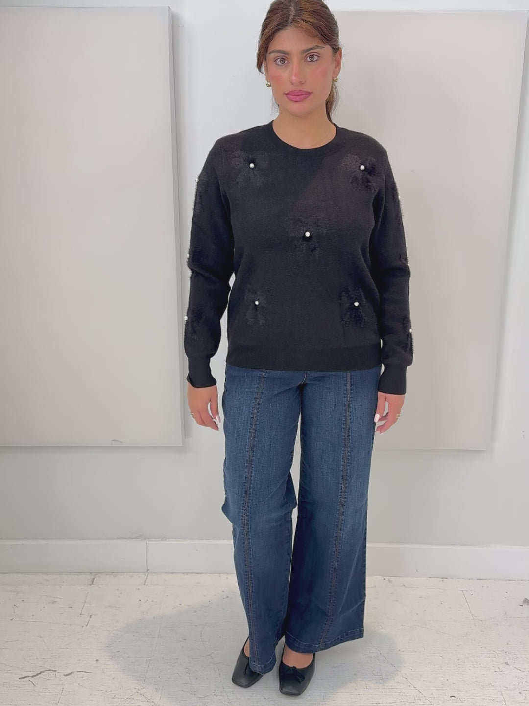 Eternelle - Bow Accent Sweater with Pearls - SALE