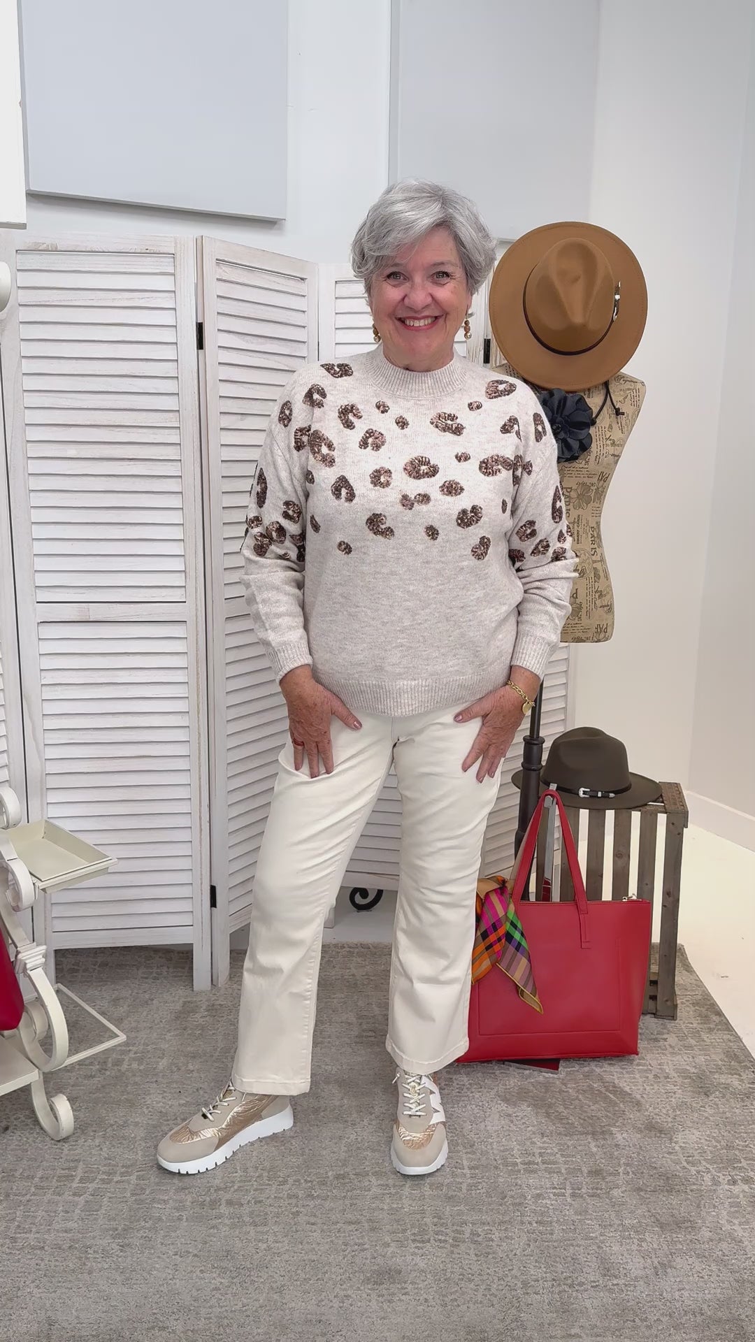 Charlie B - Mock Neck Sweater with Animal Sequins Detail - SALE