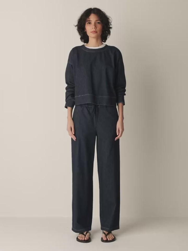 Eileen Fisher - Cotton Indigo Knit Denim Crew Neck Top