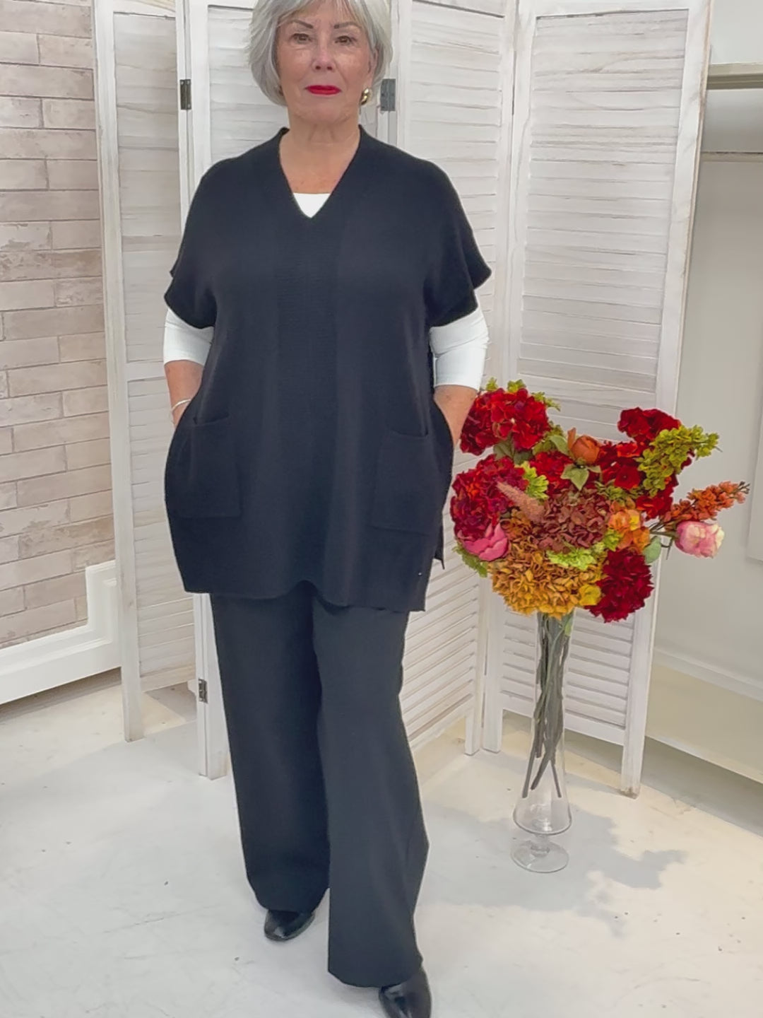 Orange - V-neck Short Sleeve Sweater