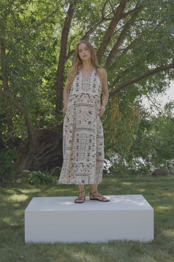 Joseph Ribkoff - Linen Blend Scarf Print A-Line Dress