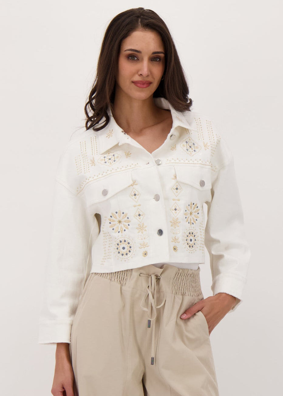 Gabby Isabella - Embroidered Crop Cotton Jacket With Printed Lining - SALE