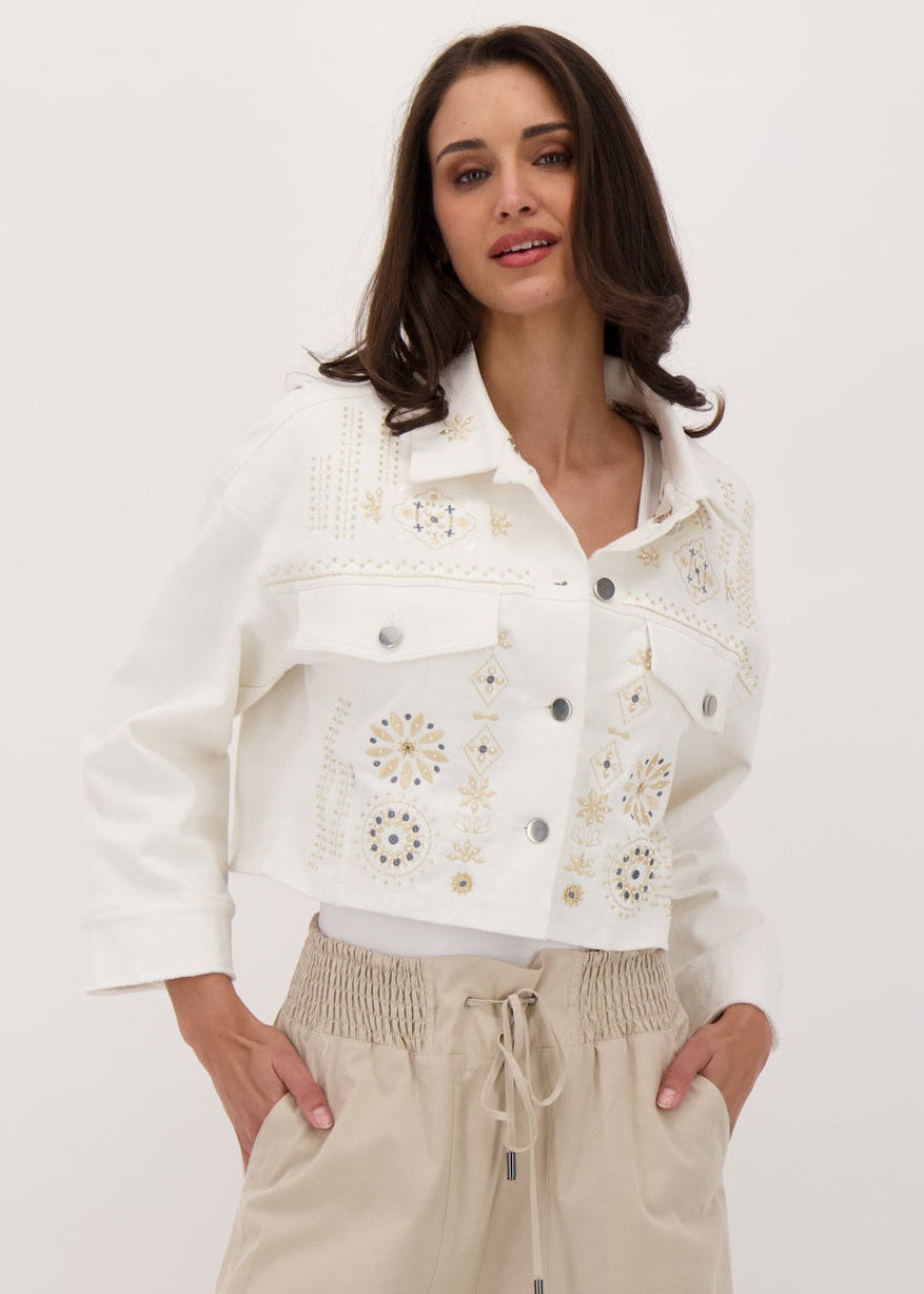 Gabby Isabella - Embroidered Crop Cotton Jacket With Printed Lining