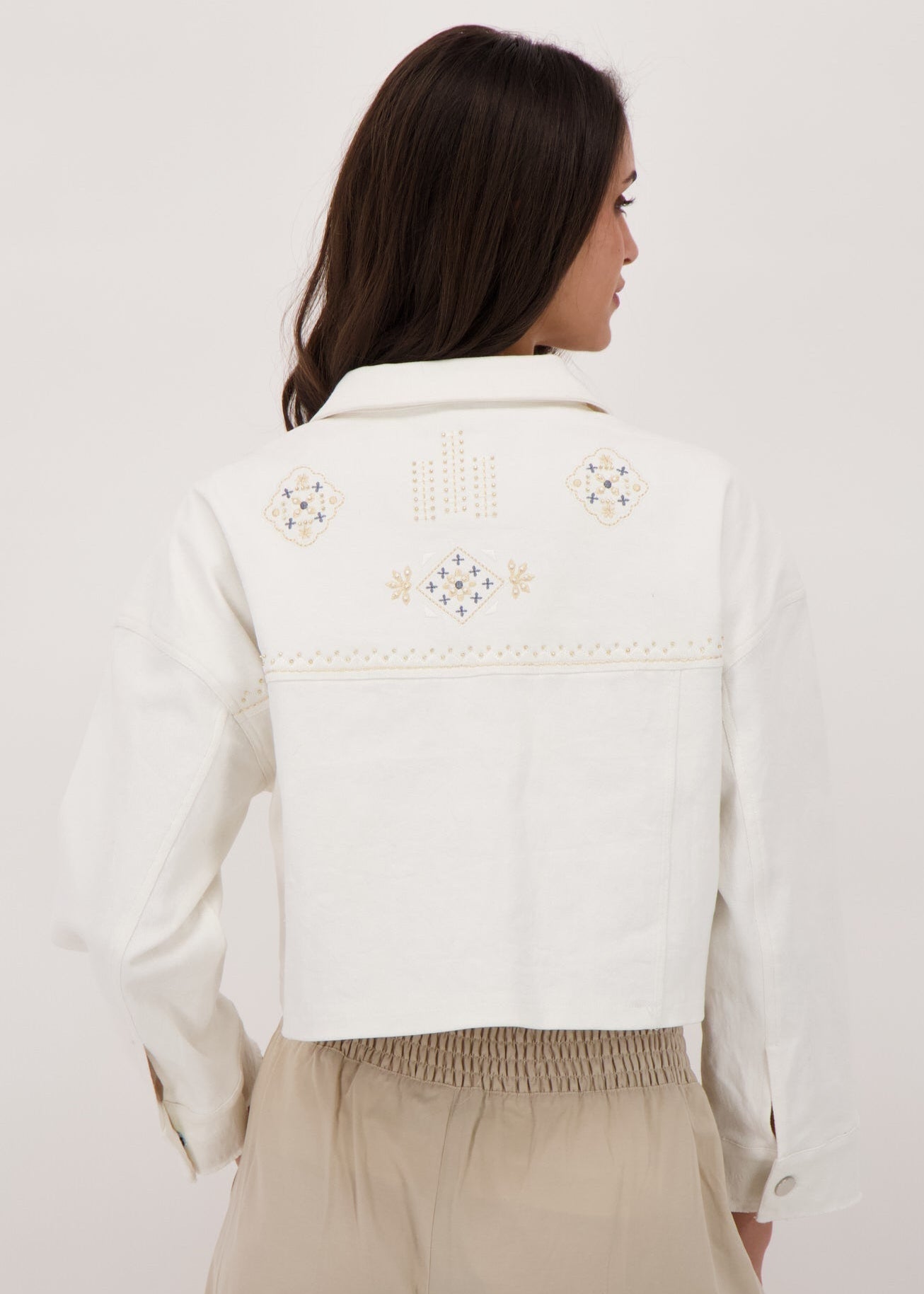 Gabby Isabella - Embroidered Crop Cotton Jacket With Printed Lining - SALE