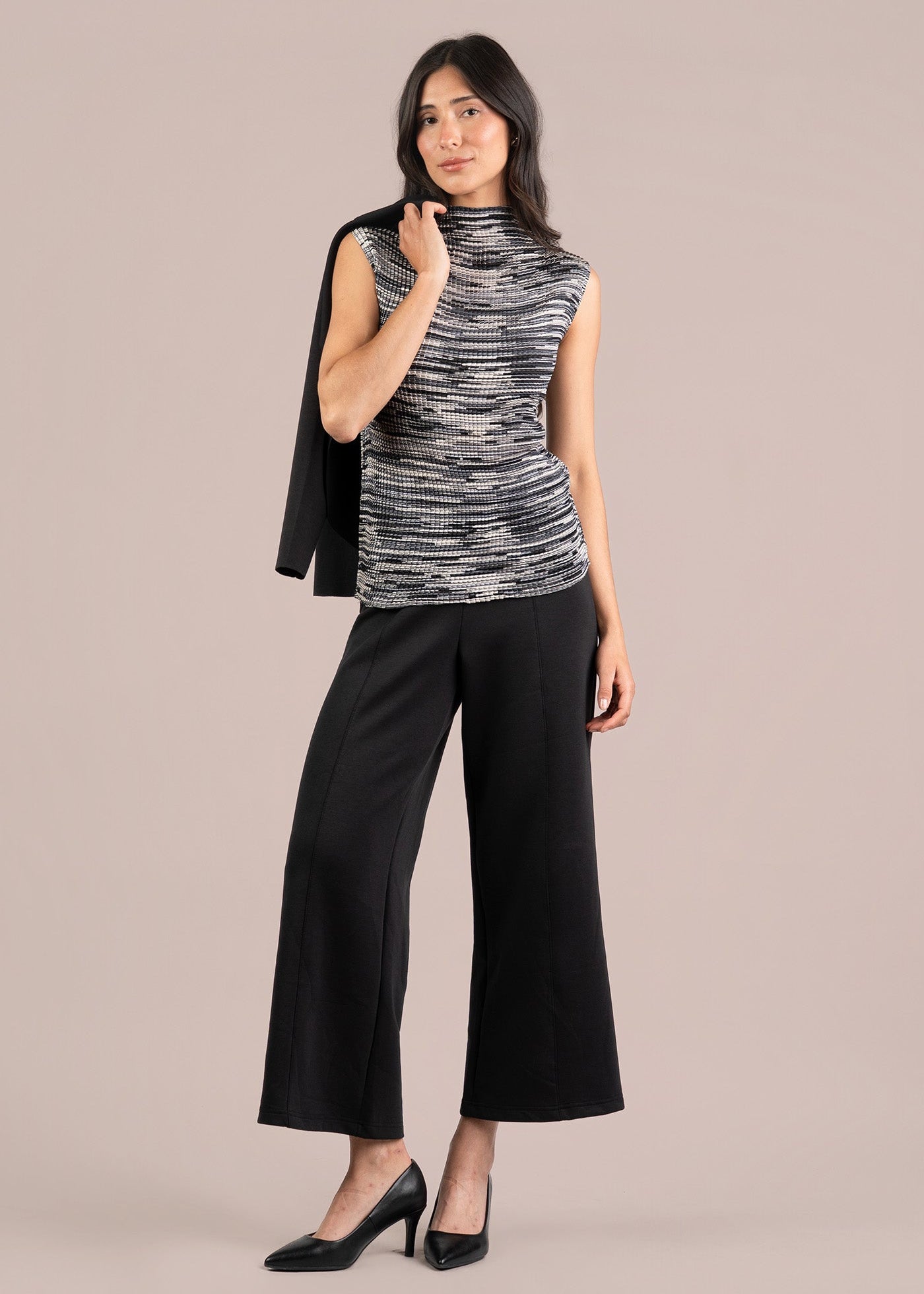 Sympli - Plisse Mock Neck Tank Print