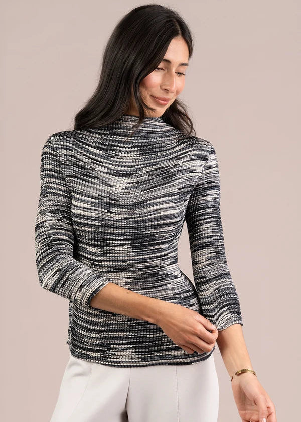 Sympli - Plisse Mock Neck Print