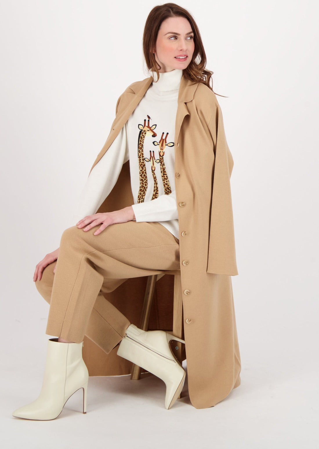 Spanner - Collared Belted Long Knit Cardigan