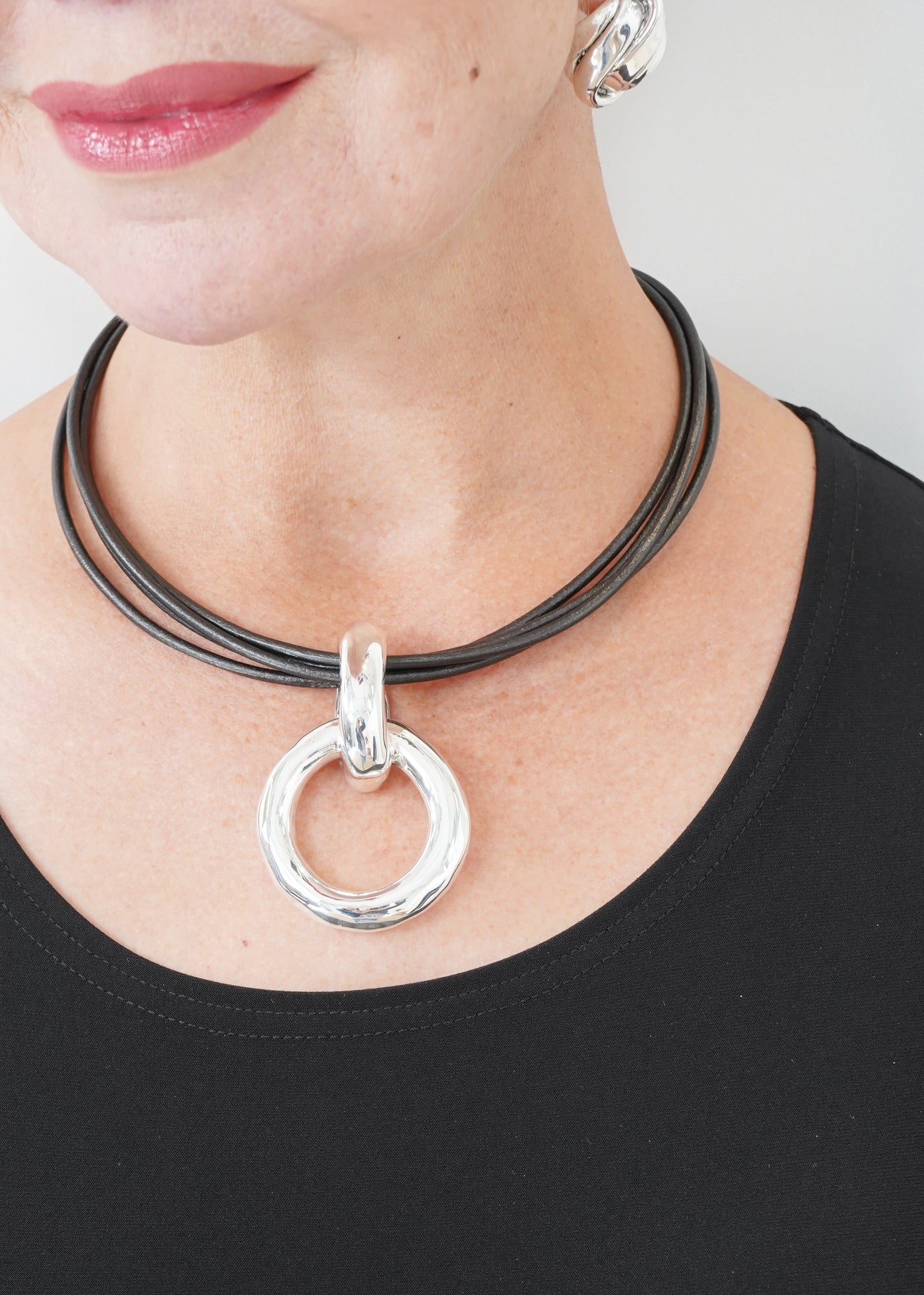 Bat Ami - Leather Cord Necklace with Circle Pendant