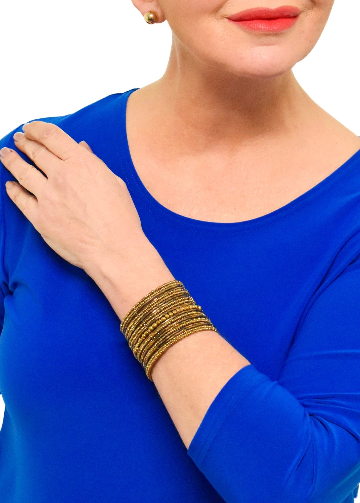 Suzie Blue - Wide Beaded Cuff Bracelet