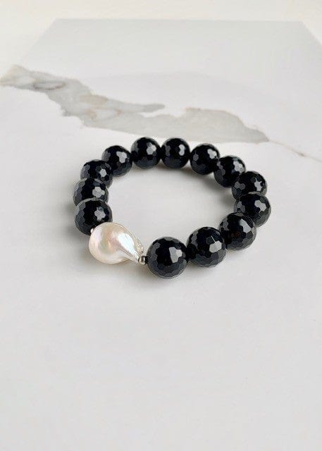 Wanted - Gwen Faceted Bead Baroque Pearl Stretch Bracelet