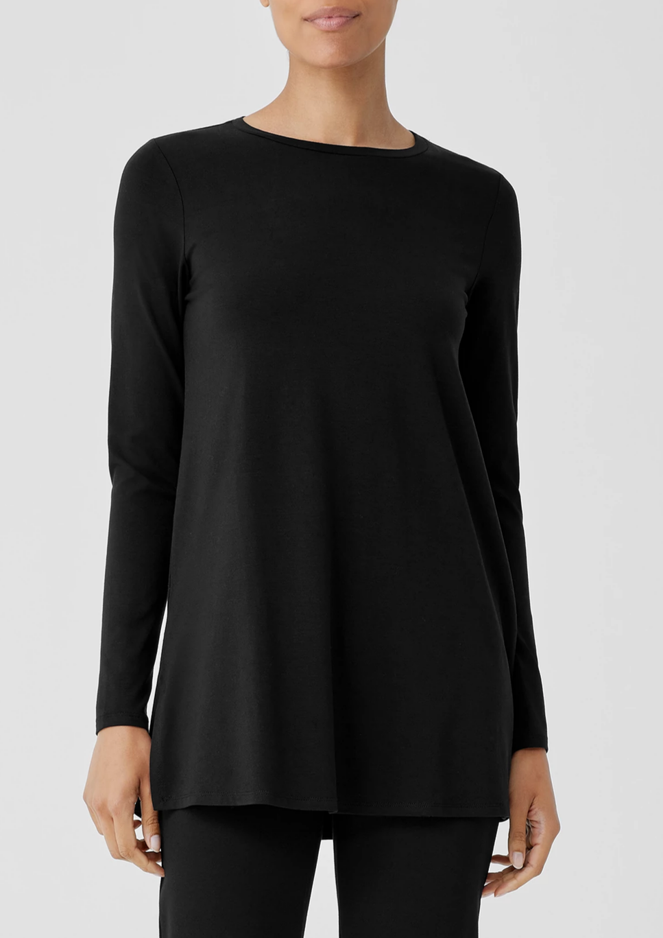 Eileen Fisher - Stretch Jersey Knit Crew Neck Long Top